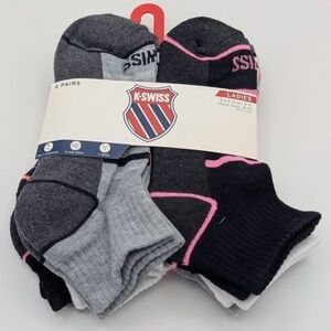 NEW K Swiss Ankle Socks Women's Sizes 4-10 Half Cushion Black Gray 6 Pair